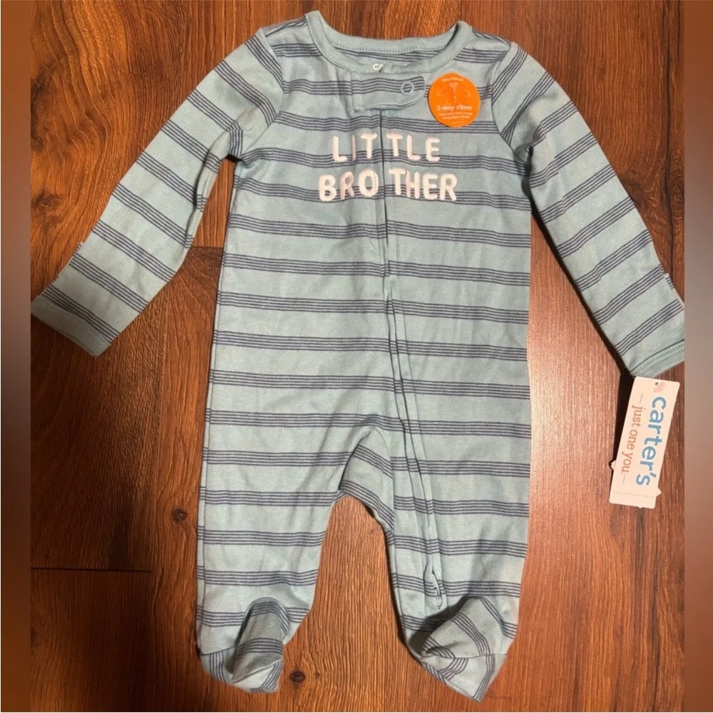 $28 NWT Carter's little brother  footed onsie one piece with 2 way zipper 9M